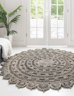 Unique Loom Braided Jute Punita Hand Braided Novelty Rug Gray,  5' 1" x 5' 1"