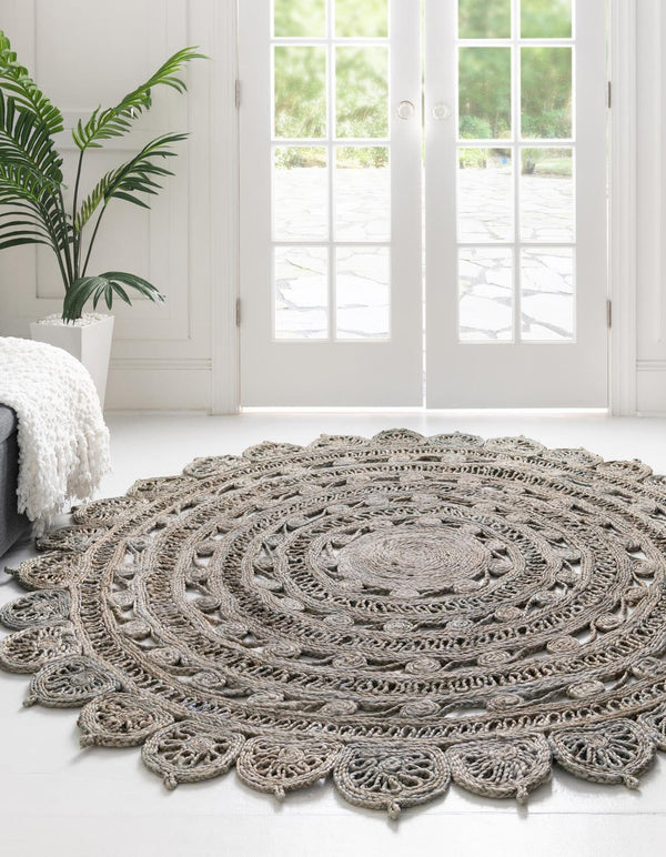 Unique Loom Braided Jute Punita Hand Braided Novelty Rug Gray,  5' 1" x 5' 1"