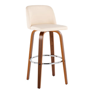 English Elm Toriano Mid-Century 30" Fixed-Height Swivel Barstool with Walnut Legs, Faux Leather Comfort Pair Cream B202S00706
