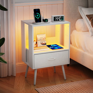 English Elm 2 Pack Modern Nightstands With Usb Charging, Led Light, And Stylish Fabric Drawers For Organization W1550P272168