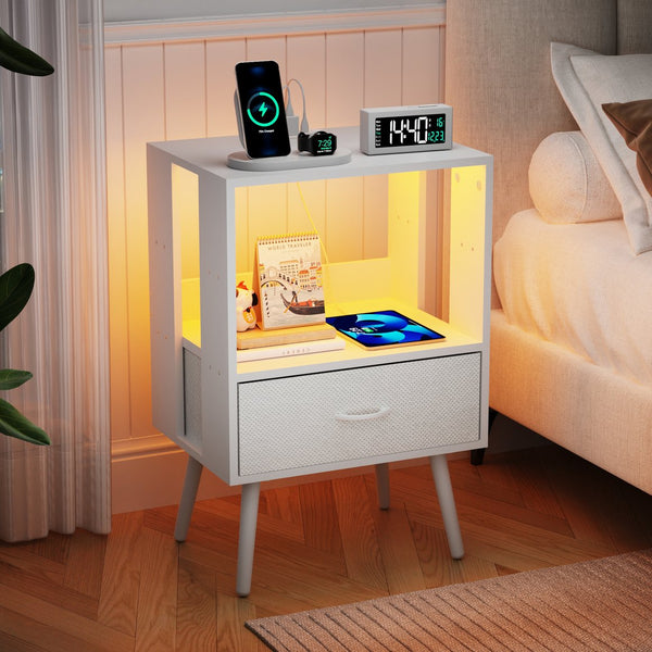 English Elm 2 Pack Modern Nightstands With Usb Charging, Led Light, And Stylish Fabric Drawers For Organization W1550P272168
