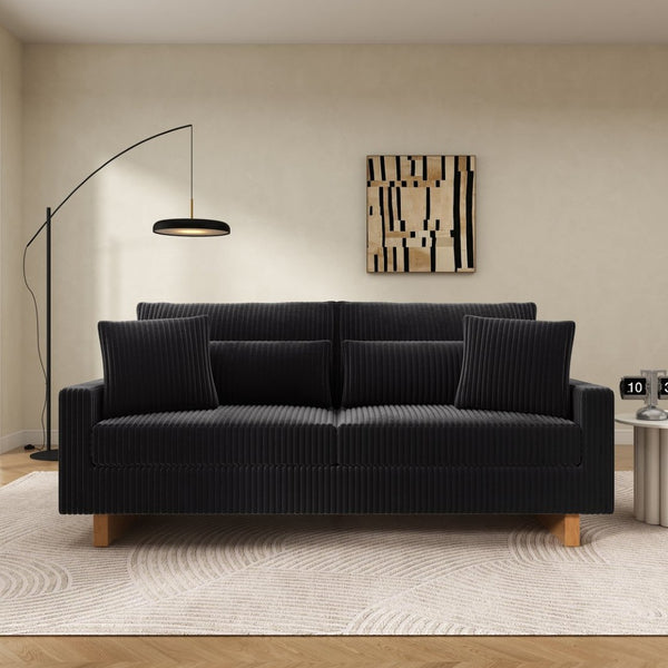 English Elm Modern Corduroy Upholstered Loveseat Sofa with Pocket Springs and Four Accent Pillows Black N763S000040B