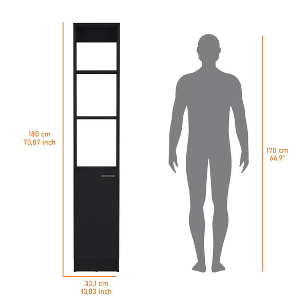 English Elm Brenda Tall Linen Cabinet for Bathroom — Slim 70.87" Storage Tower with 1 Door, Hidden & Open Shelves, Modern Design Black 46.07 L x 18.9 W x 5.12 H B128P189937