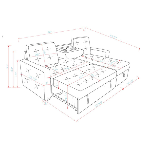 English Elm Gustavo Chalk Upholstered Sleeper Sectional with Storage Chaise and Usb Ports B201S00461