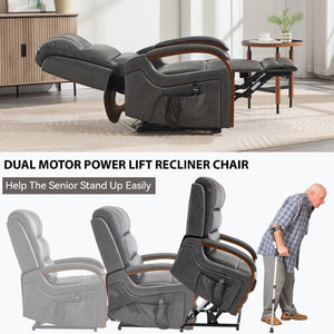 English Elm Power Lift Recliner with Dual Motor Heat Massage Leatheraire and Solid Wood Arms W1803S00081
