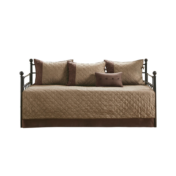 English Elm 6 Piece Reversible Daybed Cover Set Boone - Faux Suede Diamond Quilted Twin, 6-Pc Cabin Charm Ensemble B03597569