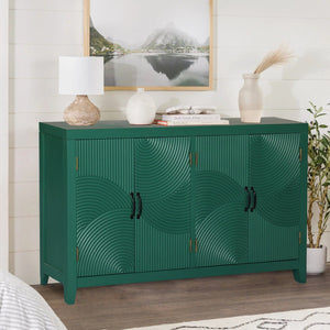 English Elm 59"Green Vintage Mid Century Accent Cabinet with 4 Doors, Spacious Buffet Sideboard for Living Room W2295P294587
