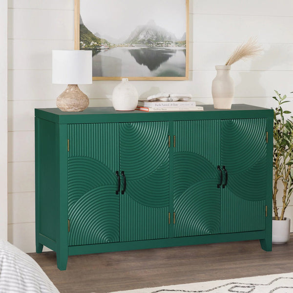 English Elm 59"Green Vintage Mid Century Accent Cabinet with 4 Doors, Spacious Buffet Sideboard for Living Room W2295P294587