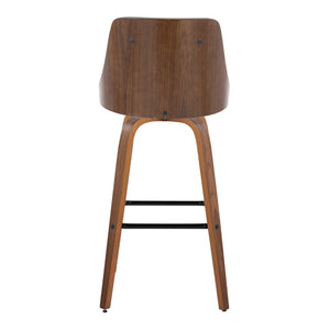 English Elm Fixed-height Swivel Barstools Velvet Seat Bentwood Legs Chrome Footrest Set of 2 B202S02186