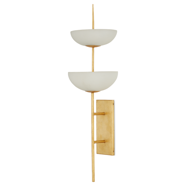 Follett Wall Sconce - Modern Gold Leaf Fixture with Elegant White Composite Bowls for Stunning Illumination