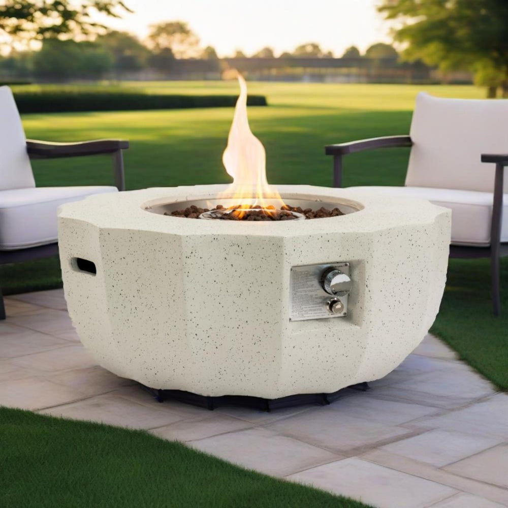 English Elm 36" Round Propane Fire Pit Table 50000 Btu Mgo Stone Finish Outdoor Patio Deck W853P277119