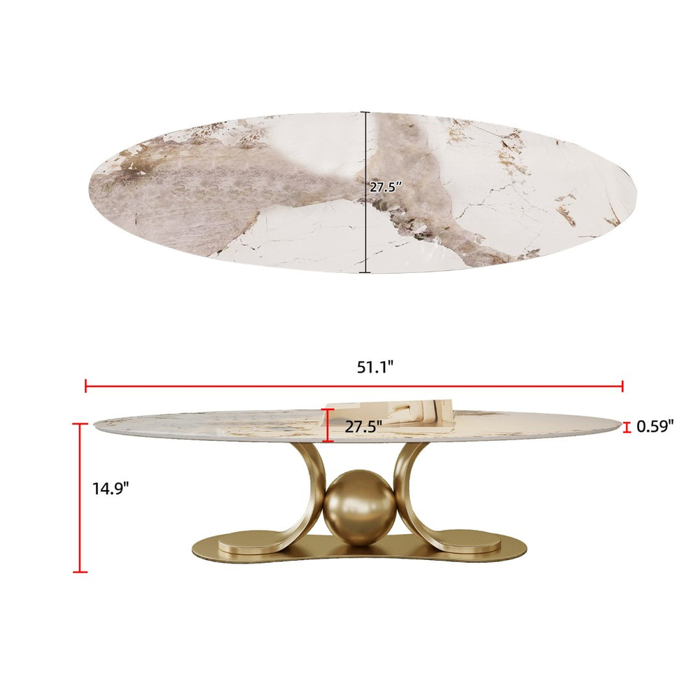 English Elm Gold Pedestal Coffee Table with Sintered Stone Marble Top for Modern Living Rooms W3985S00019