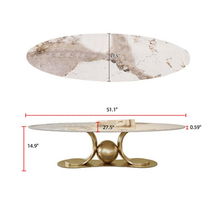 English Elm Gold Pedestal Coffee Table with Sintered Stone Marble Top for Modern Living Rooms W3985S00019