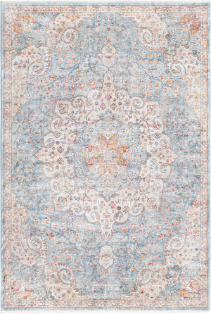 Unique Loom Newport Elms Machine Made Medallion Rug Blue, Ivory/Light Blue/Rust Red/Terracotta/Yellow/Pink 5' 3" x 8' 0"