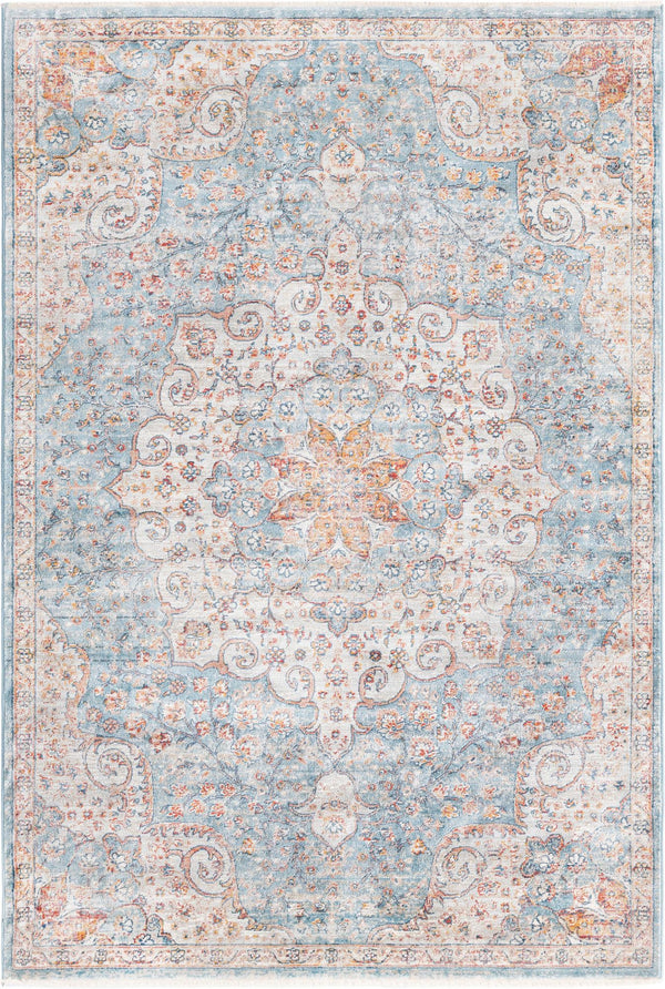 Unique Loom Newport Elms Machine Made Medallion Rug Blue, Ivory/Light Blue/Rust Red/Terracotta/Yellow/Pink 5' 3" x 8' 0"