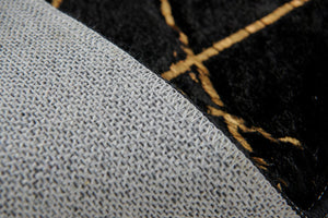 English Elm Luxury Plush Black Geometric Abstract Faux Fur Area Rug With Gold Accents - Machine Washable Comfort B030P233703