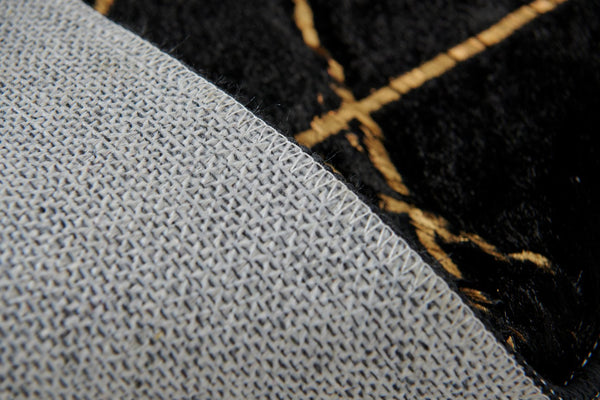 English Elm Luxury Faux Fur Area Rug - Plush Machine Washable Black & Gold Geometric Design With Anti-Slip Backing B030P233701