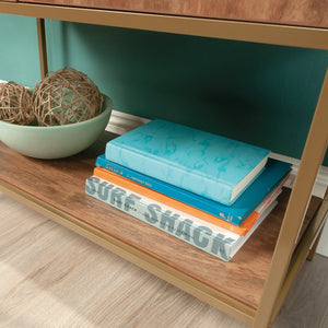 English Elm Storage Cabinet - Modern Brown Wood With Gold Accents, Space-Saving Design For Entryway & Living Room B356P367785-GIGA