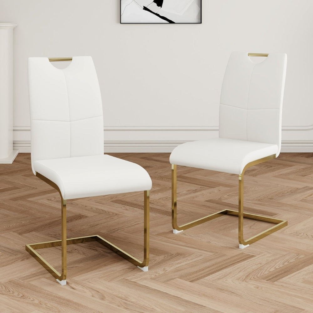 English Elm Modern Faux Leather Dining Side Chairs with Chrome Legs Ergonomic Set of 2 W210127292