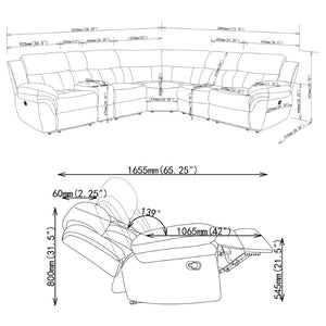 English Elm Divine Six Piece Chenille Reclining Sectional with Tufted Cushions for Living Rooms B062S01411