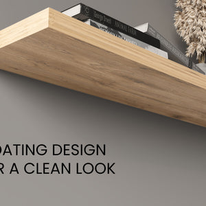 English Elm Ecco 47" Wide Floating Shelves Set of 2 Beige+Cream – Hidden Brackets, Sturdy Particle Board, Modern Storage Display B200P363783