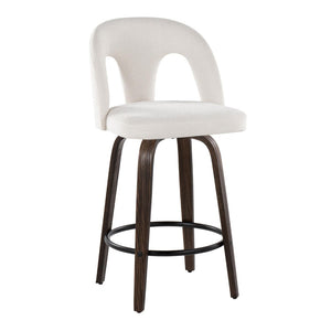 English Elm Fixed-height Swivel Counterstools with Bentwood Legs and Padded White Seats Set of 2 B202S01786