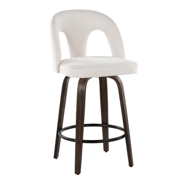 English Elm Fixed-height Swivel Counterstools with Bentwood Legs and Padded White Seats Set of 2 B202S01786