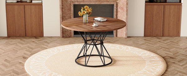 English Elm A Round Marble Patterned Mdf Dining Table with Matte Hourglass Base Seats Six Black,Walnut W1151P434789