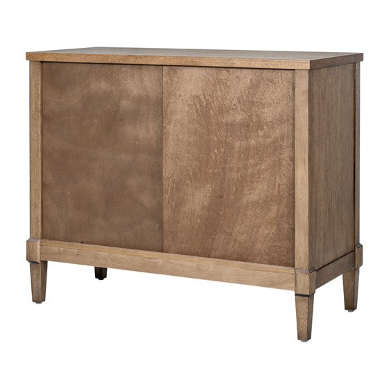 English Elm Woven Cane Accent Cabinet Toasted Almond Finish, Solid Wood Legs, Mid-Century Storage Console B035P256568