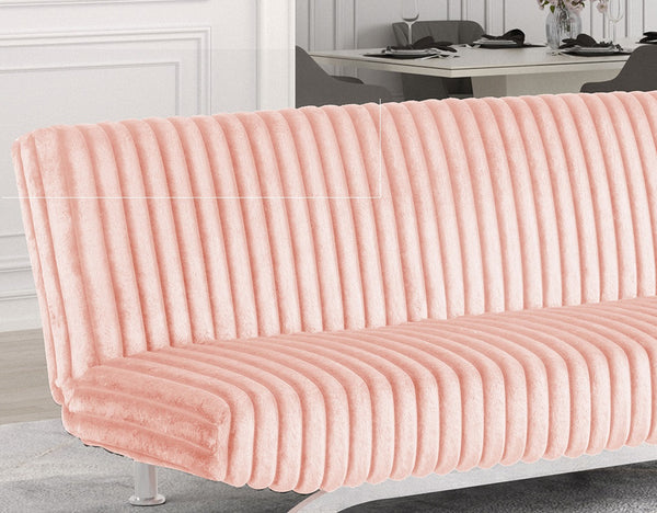 English Elm Pink Futon Sofa Bed with Chrome Support Legs, Contemporary Convertible Design, Foam Cushioned Comfort Pink 45 L x 72 W x 10 H B2741P363790