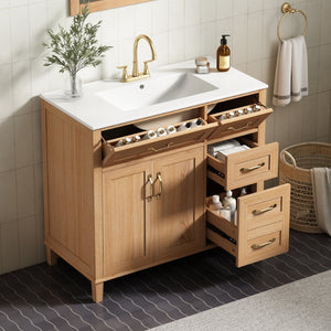 English Elm [video] 36 Inch Freestanding Bathroom Vanity with Ceramic Sink and Soft Close Storage N759P395344N