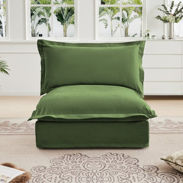 English Elm Koala Armless Chenille Sofa Deep Seat Wraparound Pillows for Modern Living Rooms Green W3041P240136