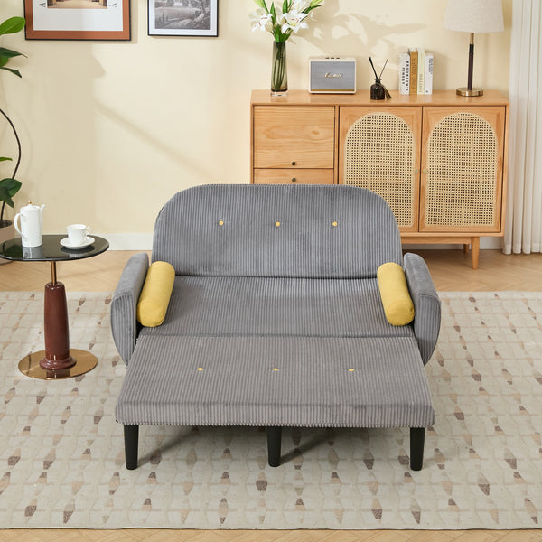 English Elm Gray corduroy loveseat daybed recliner with adjustable back, storage pocket, USB armrest charger, two pillows W570P333063