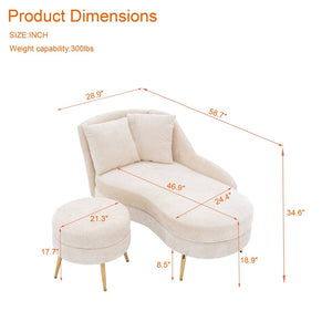English Elm 58'' Chenille Chaise Lounge with Footstool Pocket Spring Comfort for Bedroom Living Room Beige W2363S00087