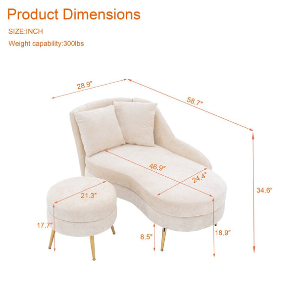 English Elm 58'' Chenille Chaise Lounge with Footstool Pocket Spring Comfort for Bedroom Living Room Beige W2363S00087