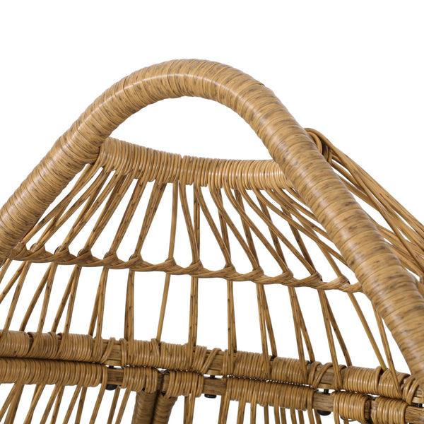 English Elm Christopher Knight Home® - SERINA Teardrop Wicker Outdoor Chair with Water-Resistant Beige Cushion, Light Brown Faux Rattan, Sturdy Iron Frame 69367.00LBRN