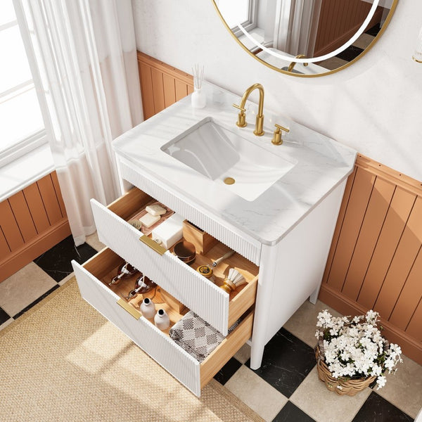 English Elm Fully Assembled 36 Inch White Bathroom Vanity with Carrara Marble Top and Soft Close Cabinet W1826P439634