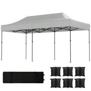 English Elm Portable 10x20 Ft Steel Frame Pop up Canopy with Upf50 Oxford Fabric for Events White T3971P466702