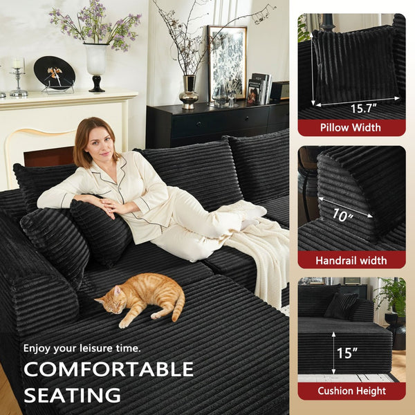 English Elm Modular U-shaped Sectional with Memory Foam Chenille Deep Seat Cloud Lounge Sofa Black W5638S00001