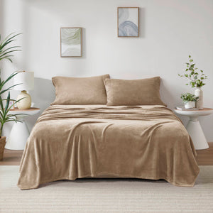 English Elm 4 Pcs Queen Micro Plush Sheet Set - Ultra-Soft Taupe Bedding For Year-Round Cozy Comfort & Style B035P319764