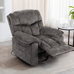 English Elm Swivel Recliner Chair with 8-Point Massage, Lumbar Heat, 360° Swivel, Rocking, USB & Cup Holders Grey W1403P172912