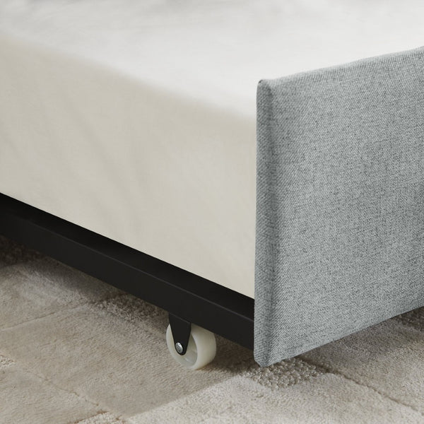 English Elm Twin Size Daybed With Trundle - Stylish Grey Linen Upholstered Sofa Bed With Vertical Stripes W1413S00089-GIGA