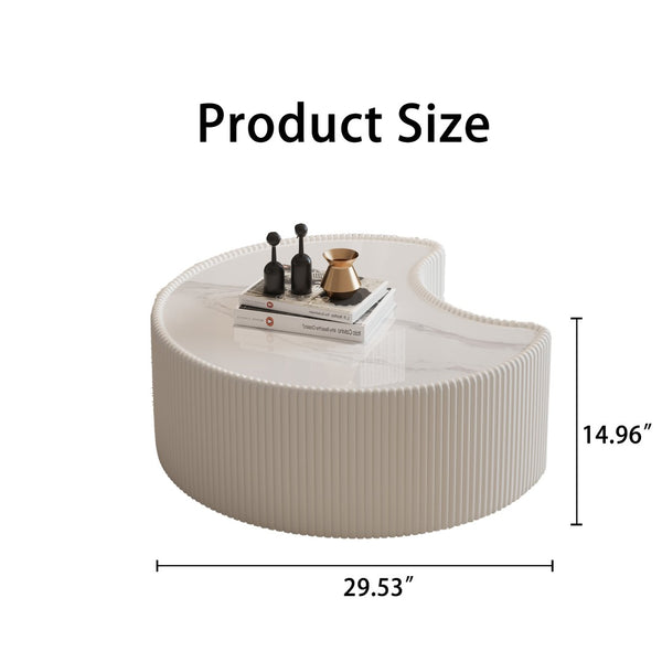 English Elm Light Sintered Stone Organic Sculptural Coffee Table with Leather Base for Living Room Cream White W3081P411152