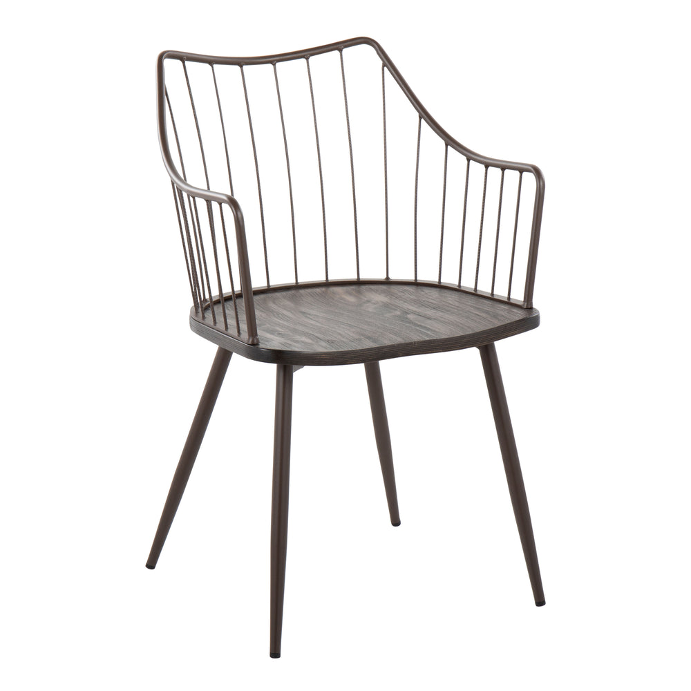 English Elm Winston Farmhouse Accent & Dining Chair in Walnut Wood and Brown Metal, Spindle-Back, 250 lb Capacity B202P223690