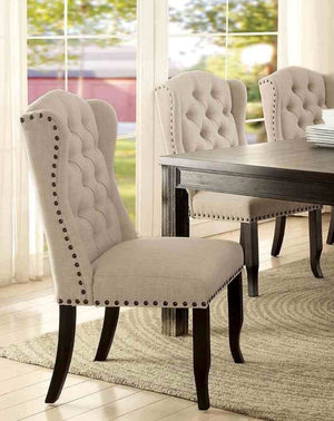 English Elm Rustic 2Pc Wingback Side Chair Set With Button Tufting & Nailhead Trim In Antique Black & Beige Finish B2741P408973-GIGA