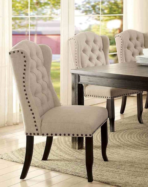 English Elm Rustic 2Pc Wingback Side Chair Set With Button Tufting & Nailhead Trim In Antique Black & Beige Finish B2741P408973-GIGA