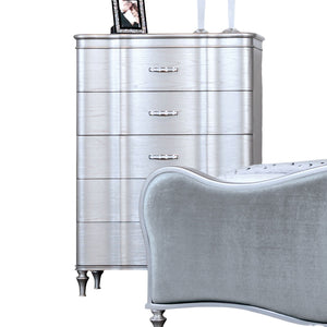 English Elm Silver Glam White Curved Chest 5-Drawer with Acrylic Crystal Handles, Turned Legs, Felt Lined Top B2741P372234