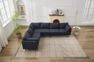 English Elm 106" Modern L-Shape Sectional Sofa – 6-Seat Convertible Linen Couch, Memory Foam, Metal Legs W1170S00036