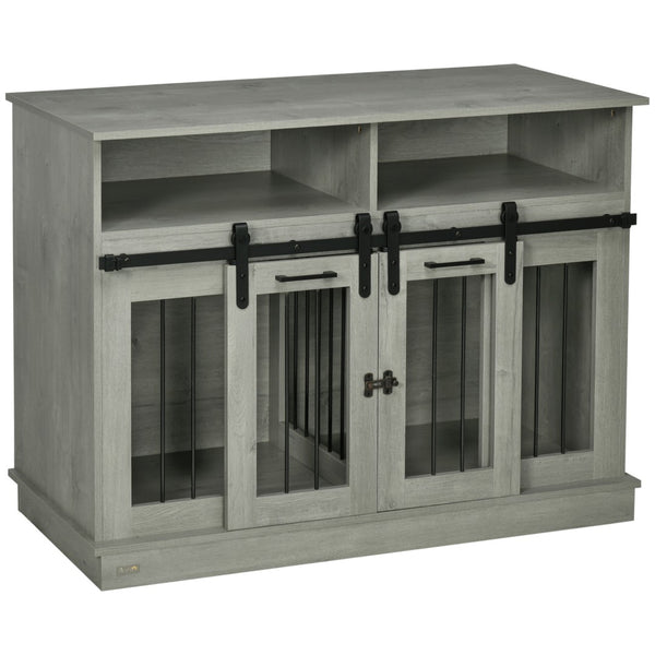 English Elm Pawhut Stylish Dog Crate Furniture & Storage Console For Large Dogs Or Two Small Pets, Gray Finish W2225P217163-GIGA