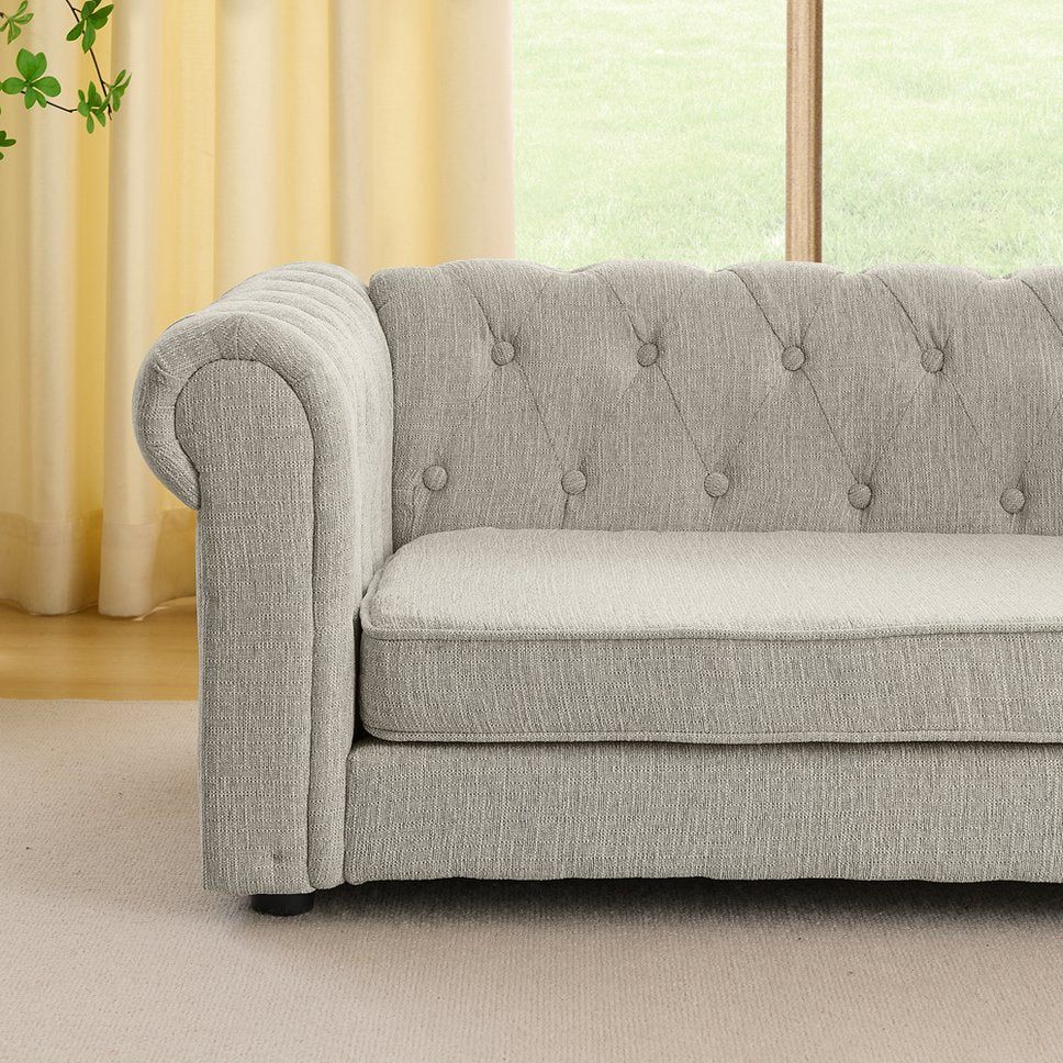 English Elm Elegant oversized dog sofa bed 55" sturdy elevated pet bed for large breeds, modern linen look, 130lb capacity Beige W487P304654